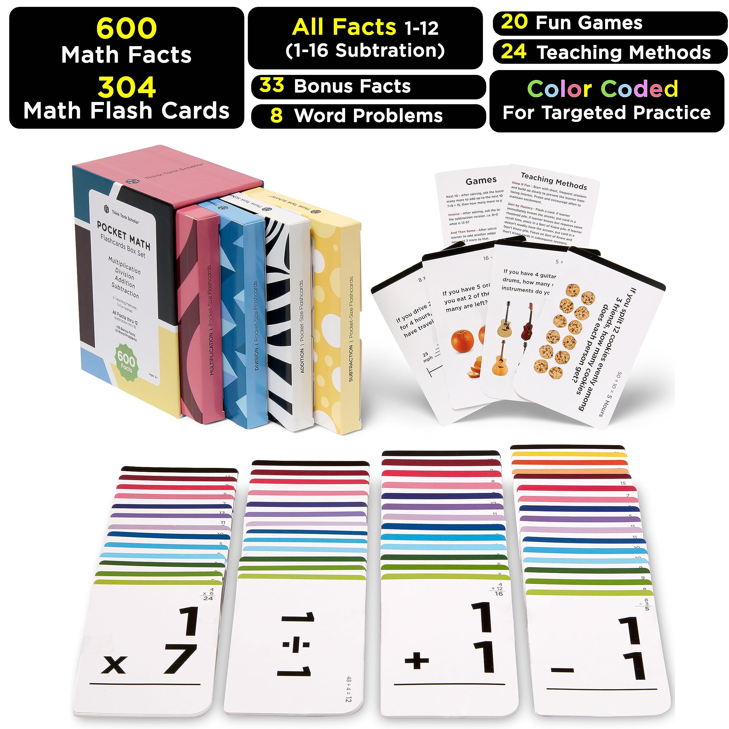 Jumbo Math Flash Cards with Dice for Addition Subtraction Multiplication