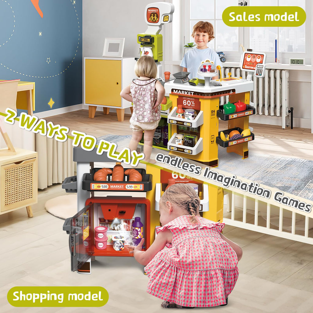 Grocery Store Playset with Shopping Cart Cash Register and Play Food
