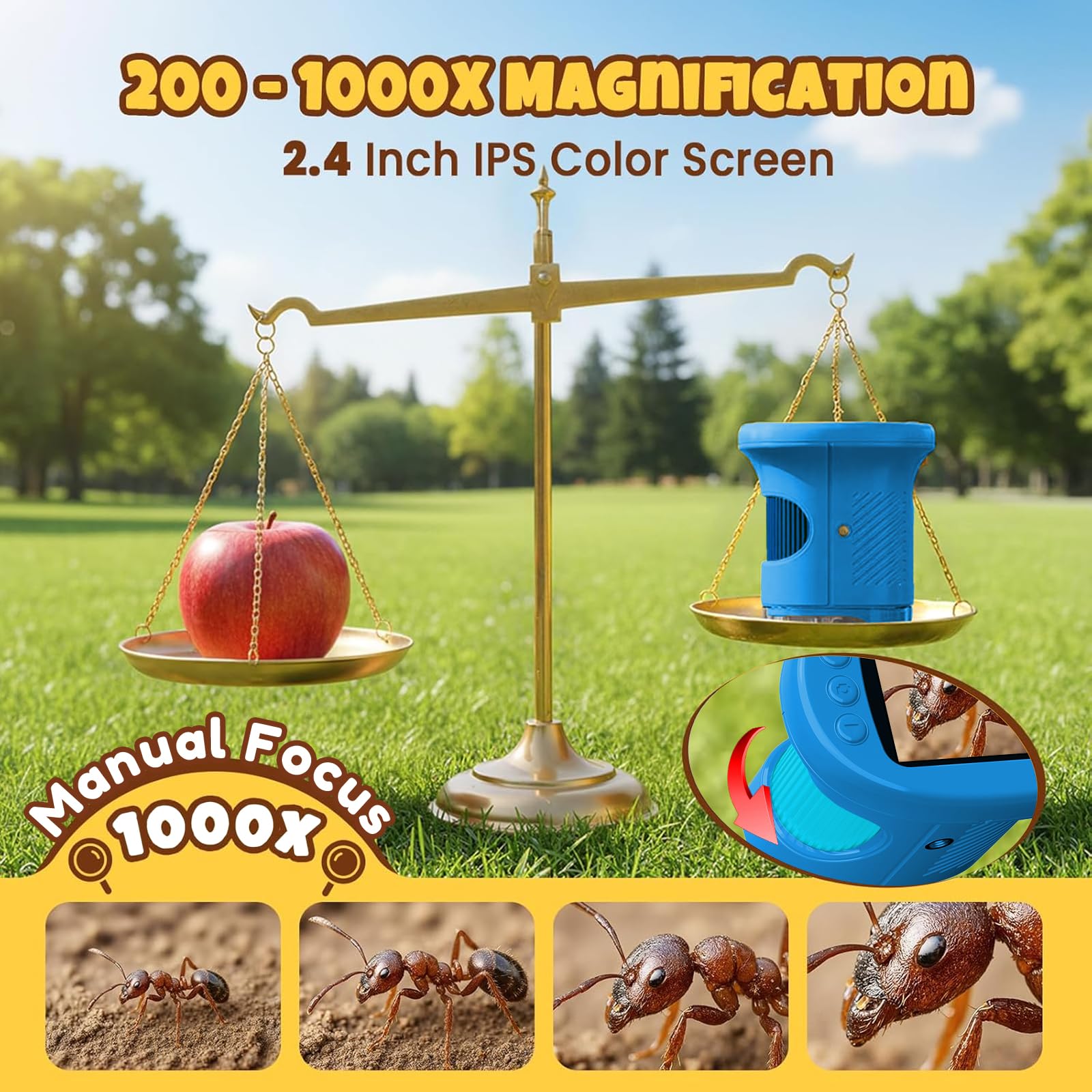 Portable Digital Microscope for Kids with 1000X Zoom and 4K Screen