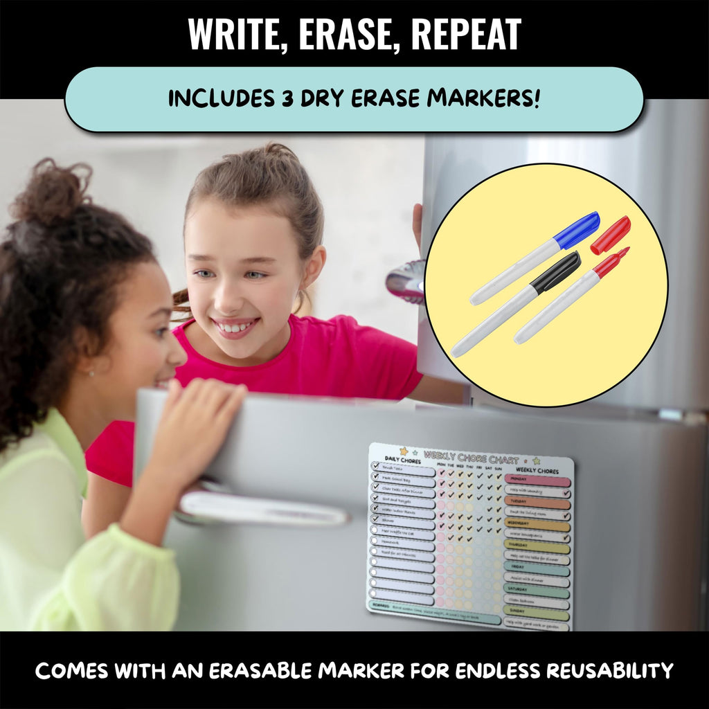 Large Magnetic Dry Erase Chore and Reward Chart for Kids and Families