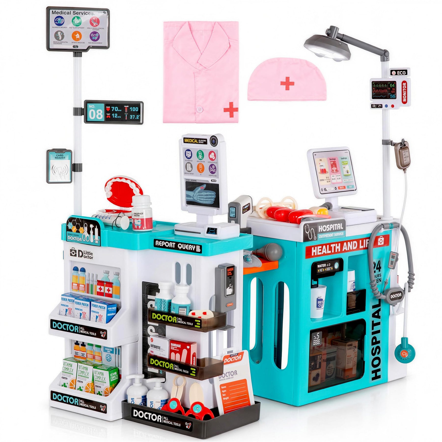 Kids Doctor Medical Station Playset with Dentist Pharmacy and Checkout