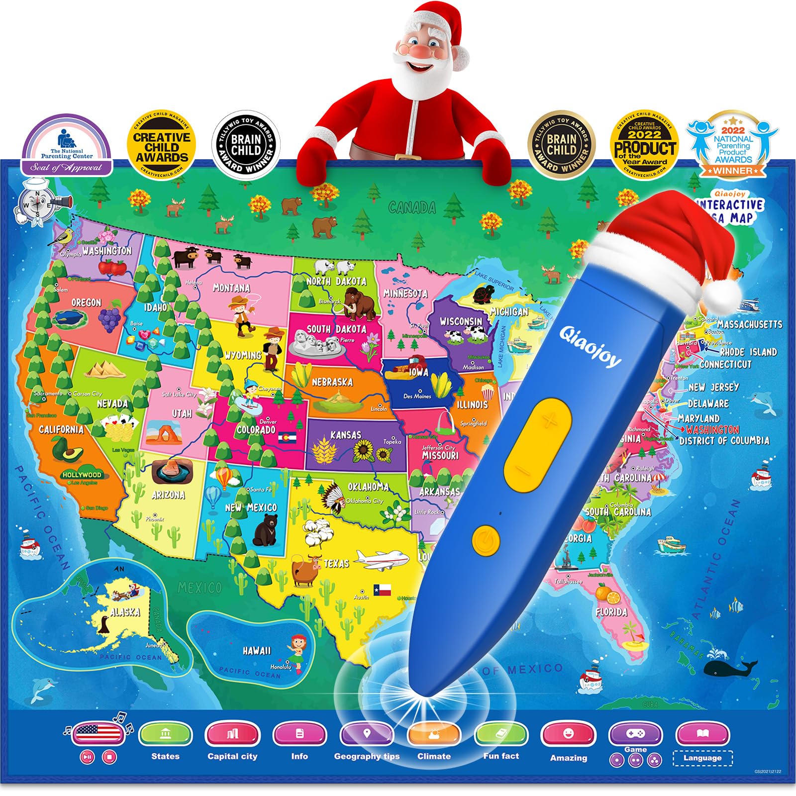 Bilingual Interactive USA and World Map Geography Learning Toy for Kids