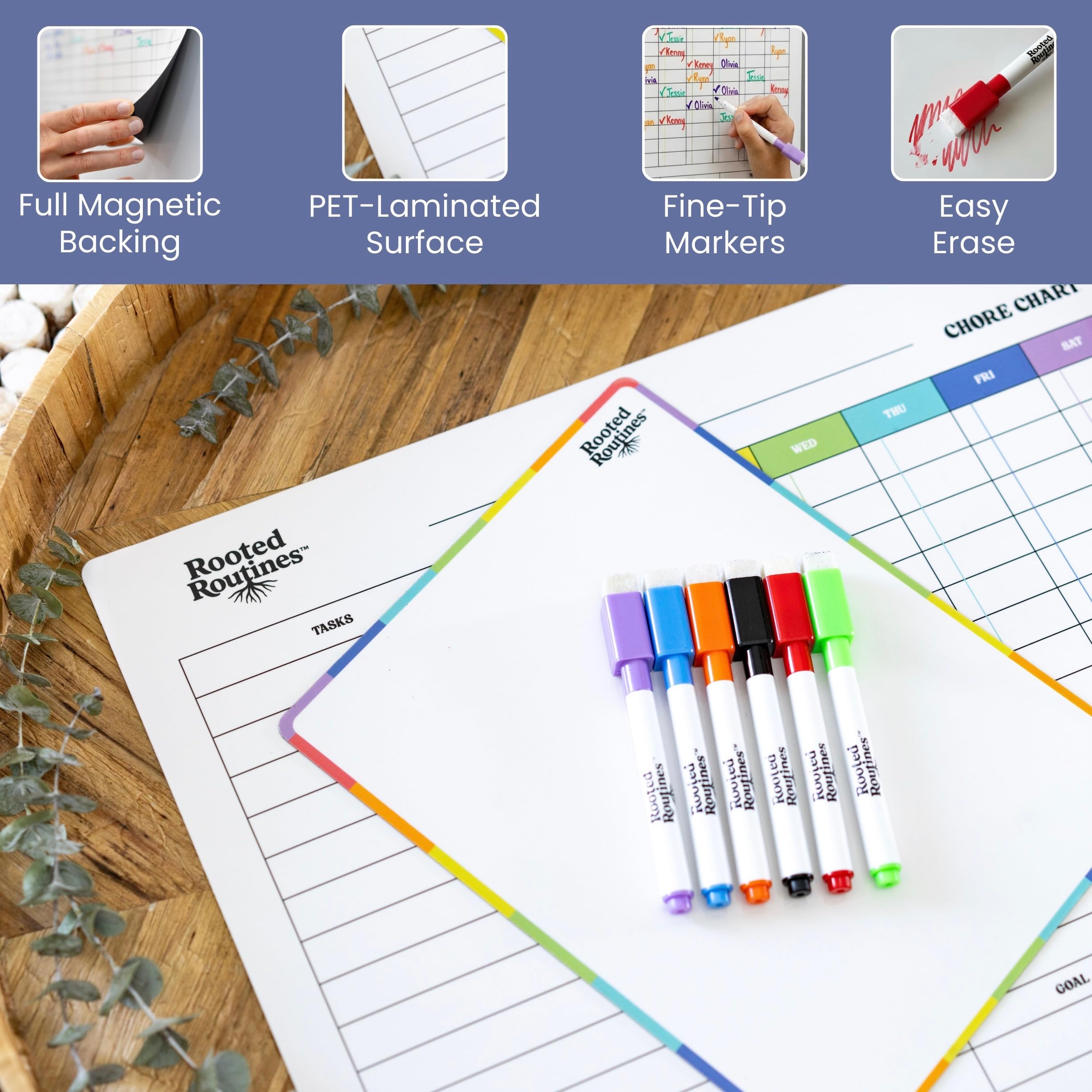 Large Magnetic Chore Chart and Dry Erase Reward Board for Families
