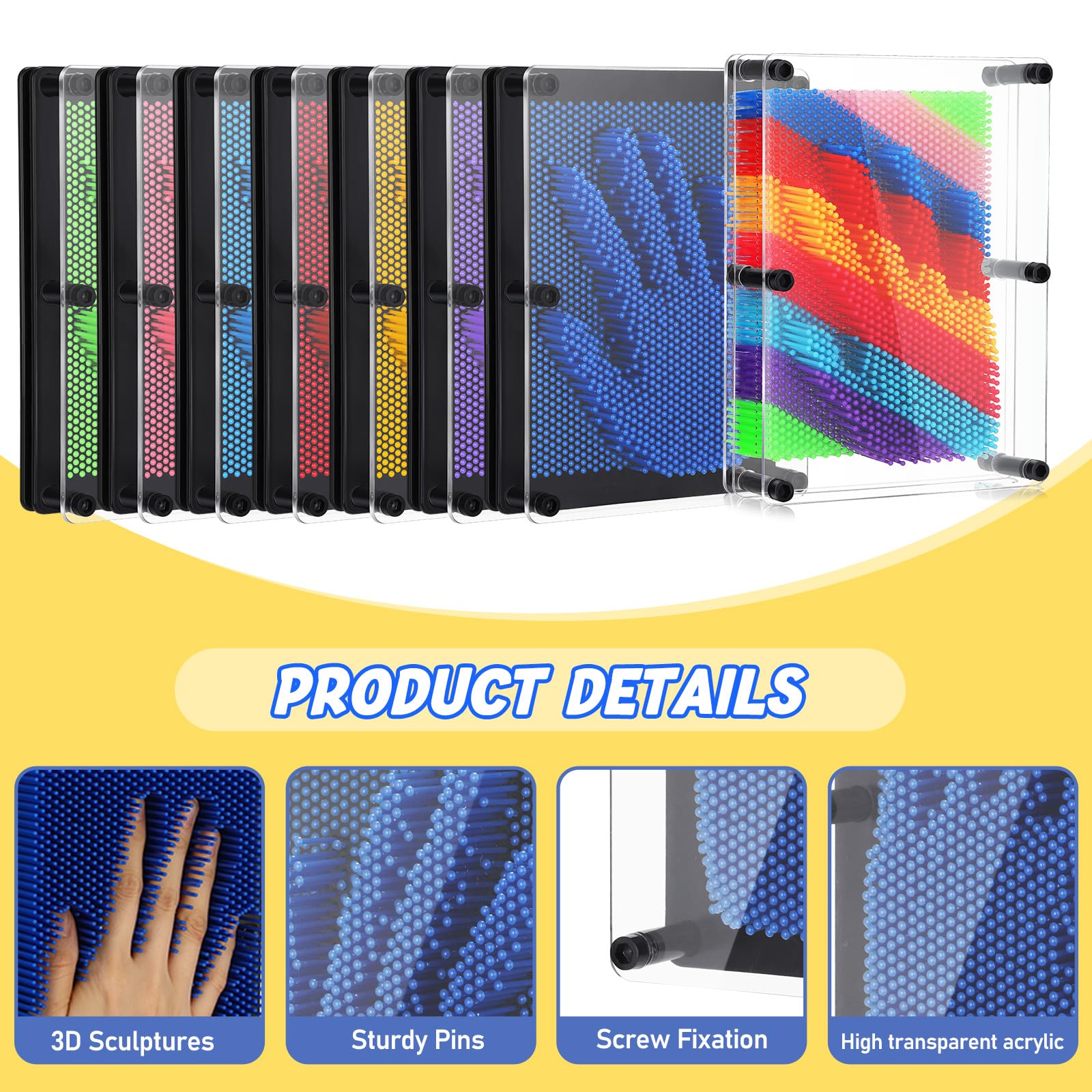 Large Colorful 3D Pin Art Impression Board for Kids and Adults