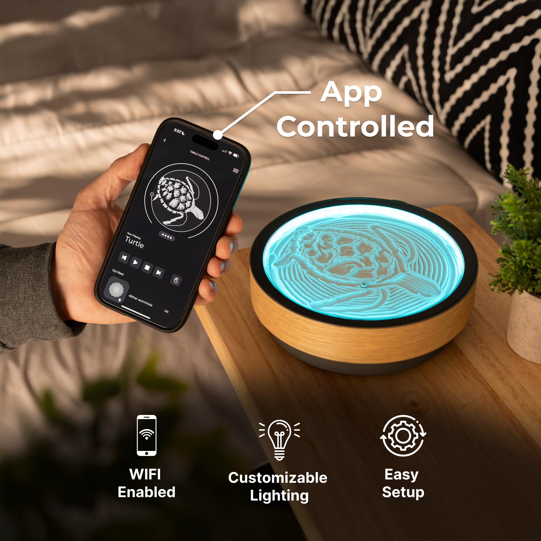 Mini Sand Art Table with Bamboo Frame Smart LED Lighting and App Control