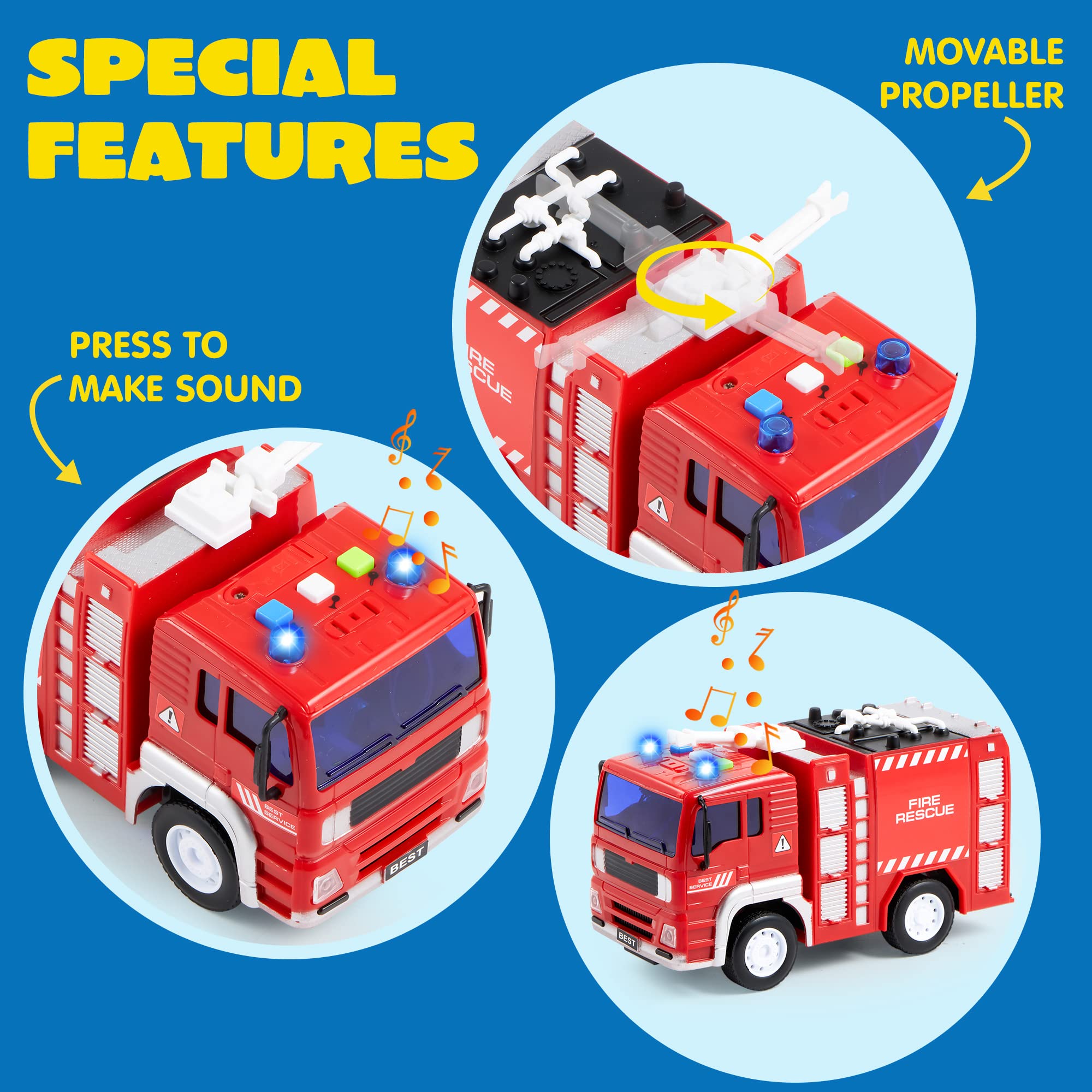 Emergency Vehicle Toy Set with Lights Sounds Fire Truck and Helicopter