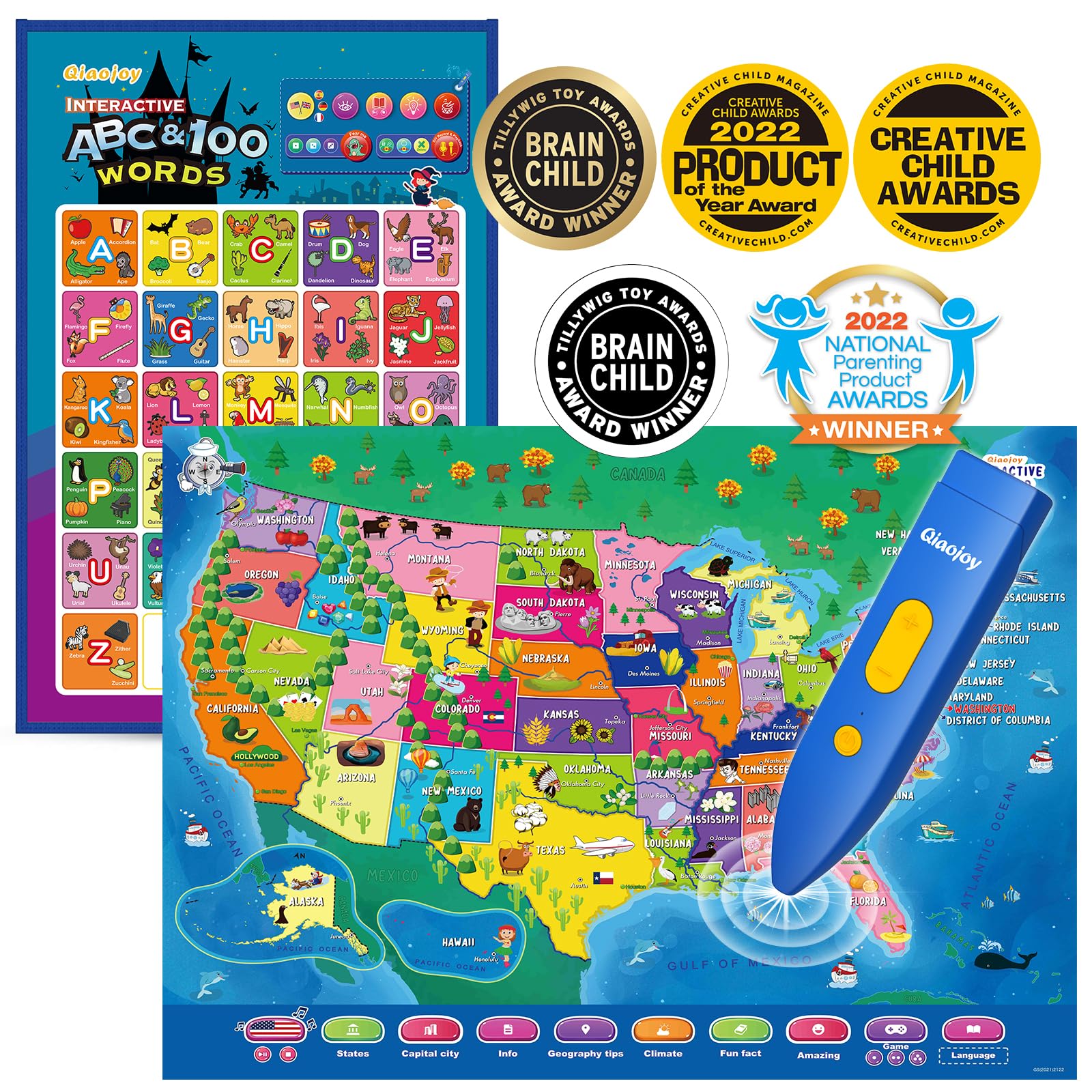 Bilingual Interactive USA and World Map Geography Learning Toy for Kids