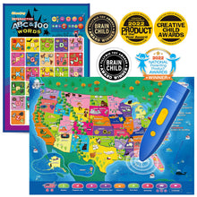 Bilingual Interactive USA and World Map Geography Learning Toy for Kids
