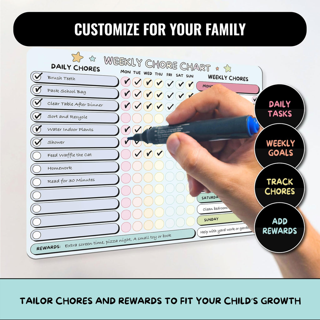 Large Magnetic Dry Erase Chore and Reward Chart for Kids and Families