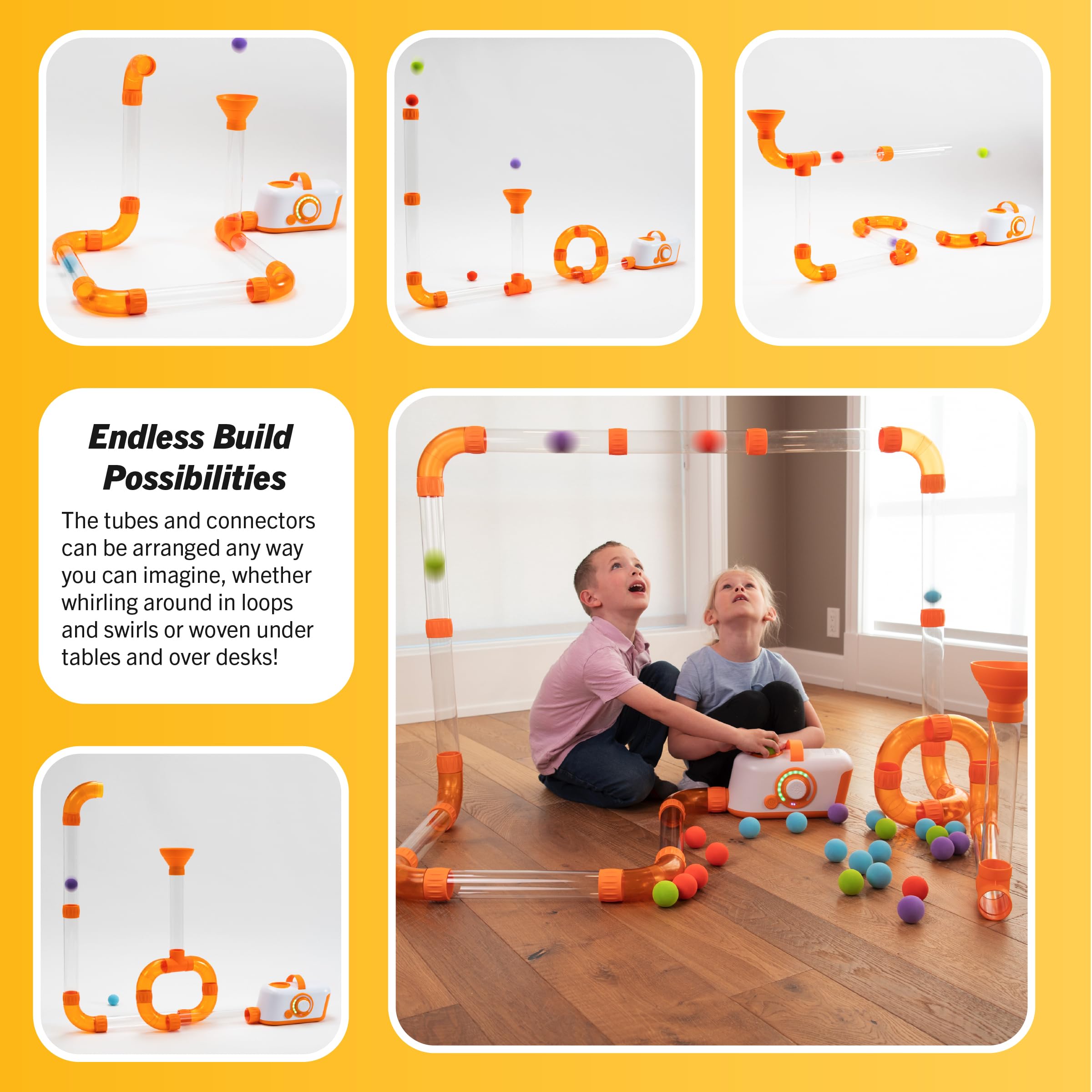 Air Powered STEM Building Tube Toy for Kids Ages 3 and Up