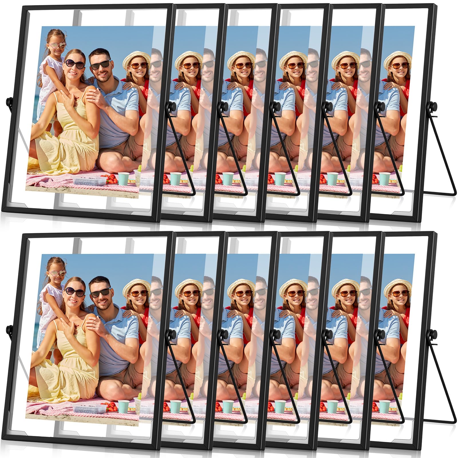 12 Piece Gold Floating Metal Glass Picture Frame Set 4 by 6 Inch