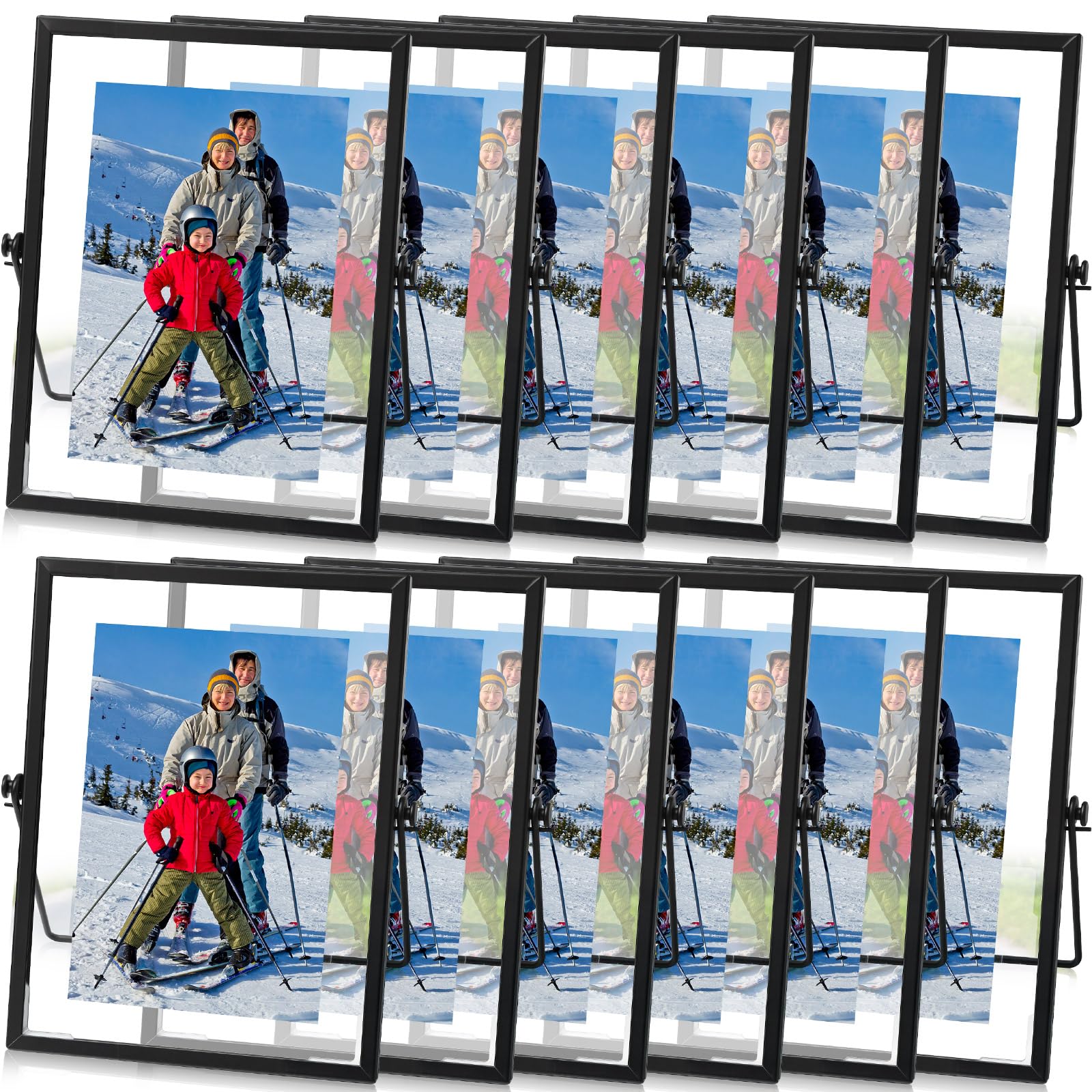 12 Piece Gold Floating Metal Glass Picture Frame Set 4 by 6 Inch