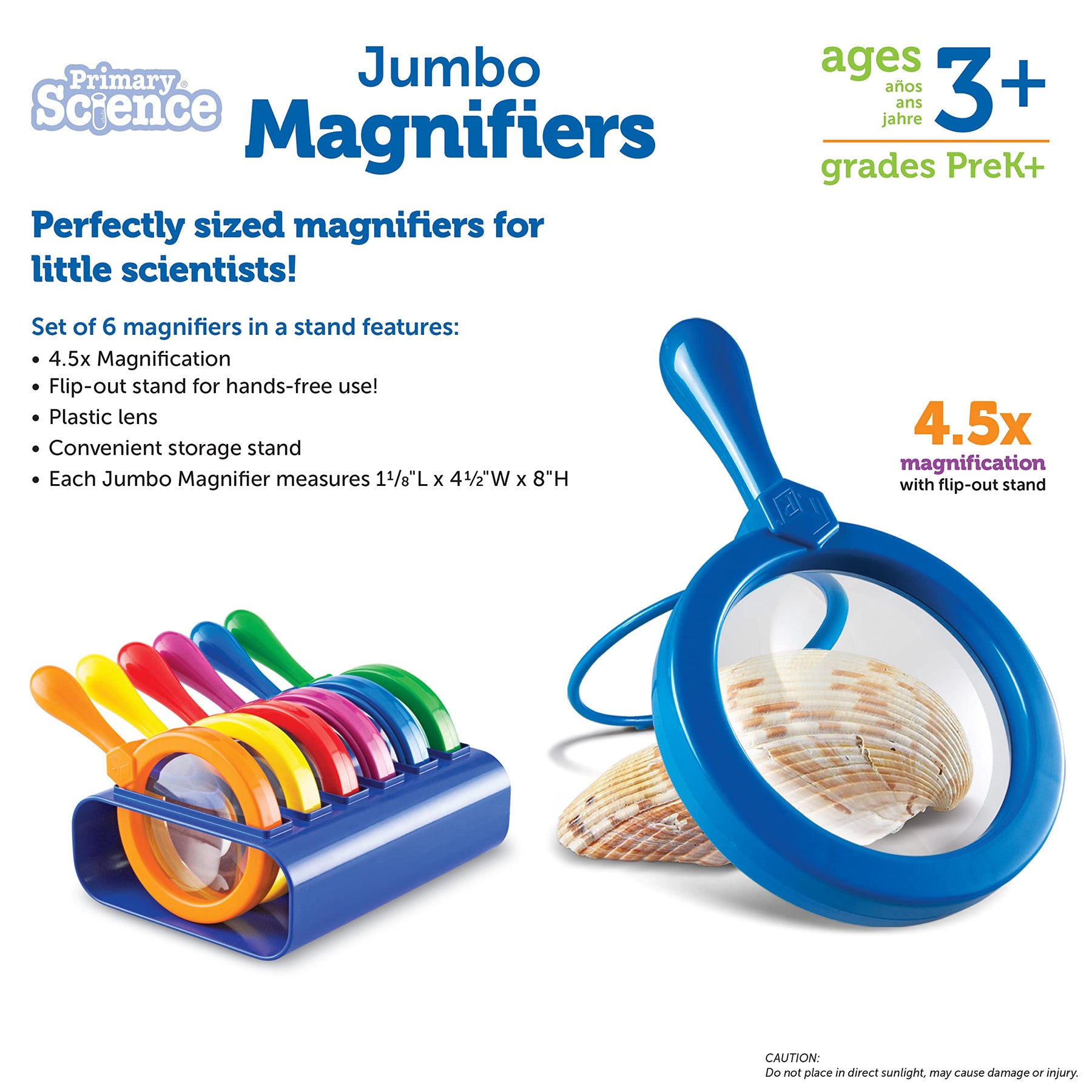 Primary Science Jumbo Magnifiers with Stands Set of Six for Kids