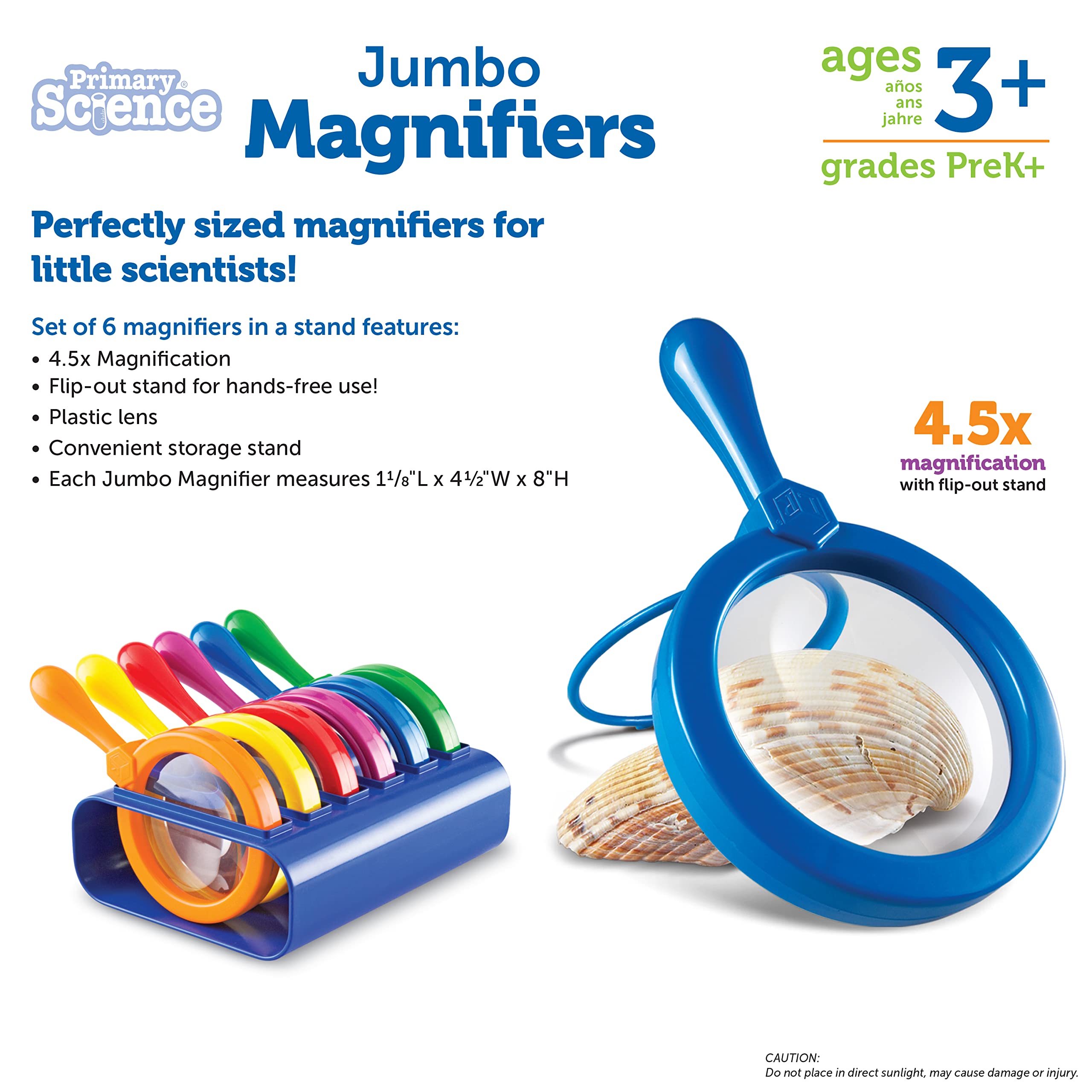 Primary Science Jumbo Magnifiers with Stands Set of Six for Kids