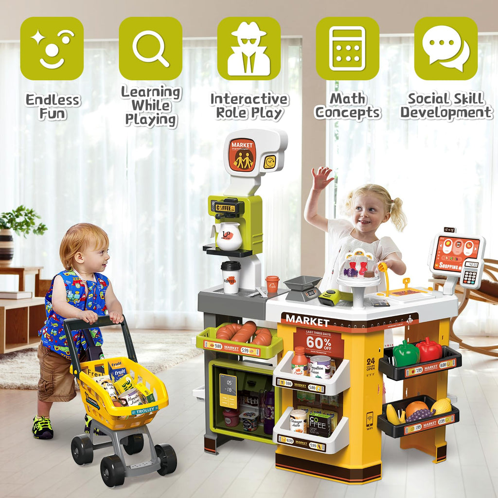 Grocery Store Playset with Shopping Cart Cash Register and Play Food