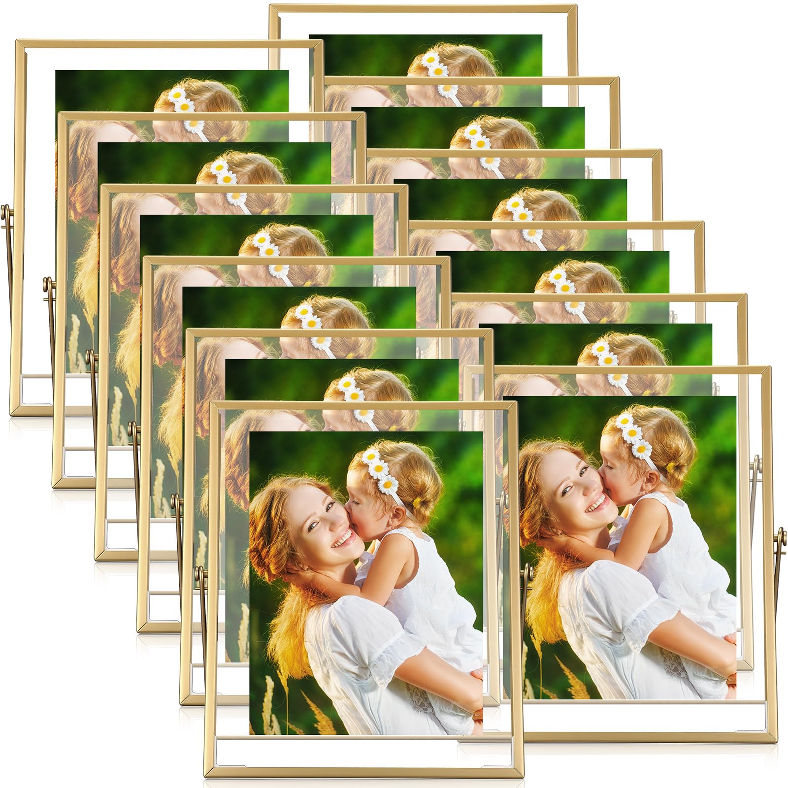 12 Piece Gold Floating Metal Glass Picture Frame Set 4 by 6 Inch