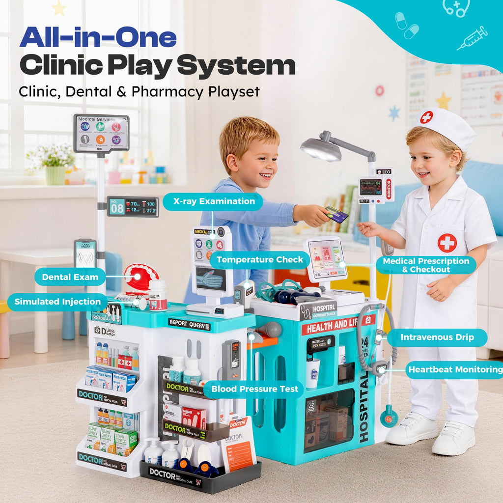 Kids Doctor Medical Station Playset with Dentist Pharmacy and Checkout