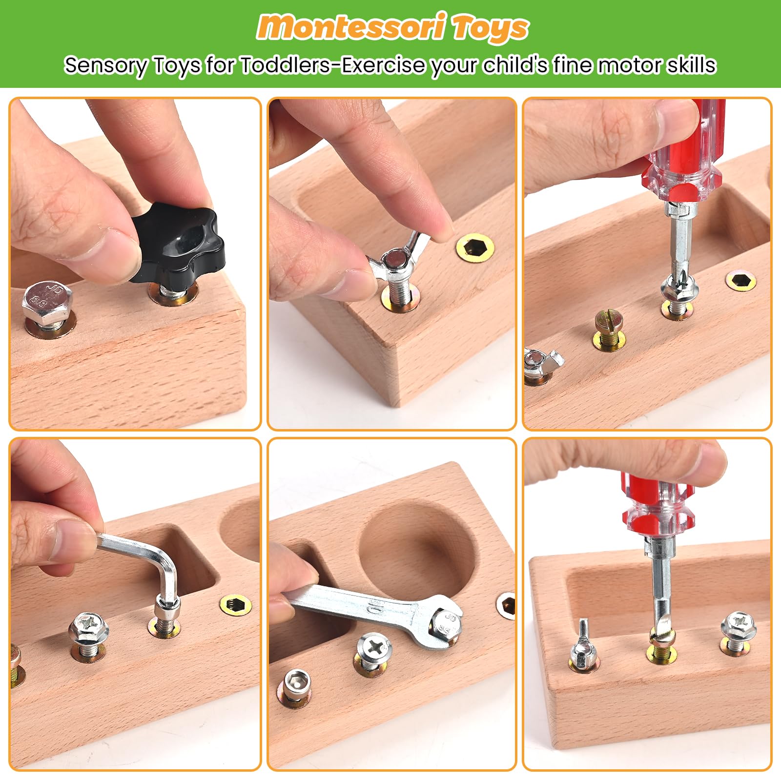 Wooden Montessori Screwdriver Board for Fine Motor Skills Ages 3 to 5