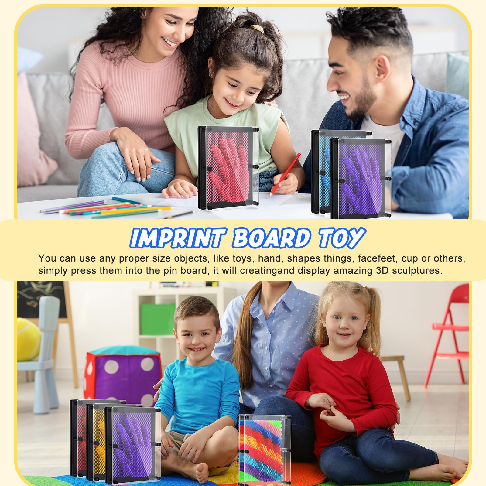 Large Colorful 3D Pin Art Impression Board for Kids and Adults