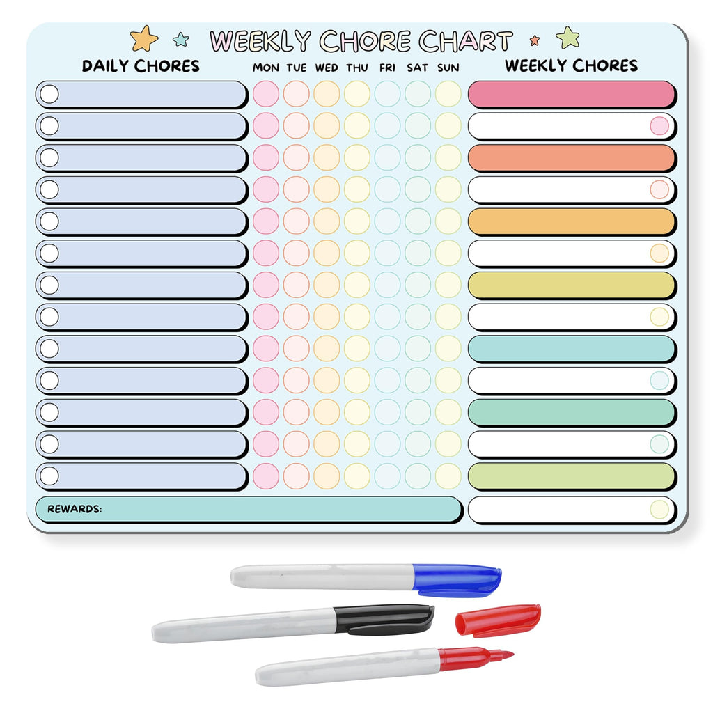 Large Magnetic Dry Erase Chore and Reward Chart for Kids and Families