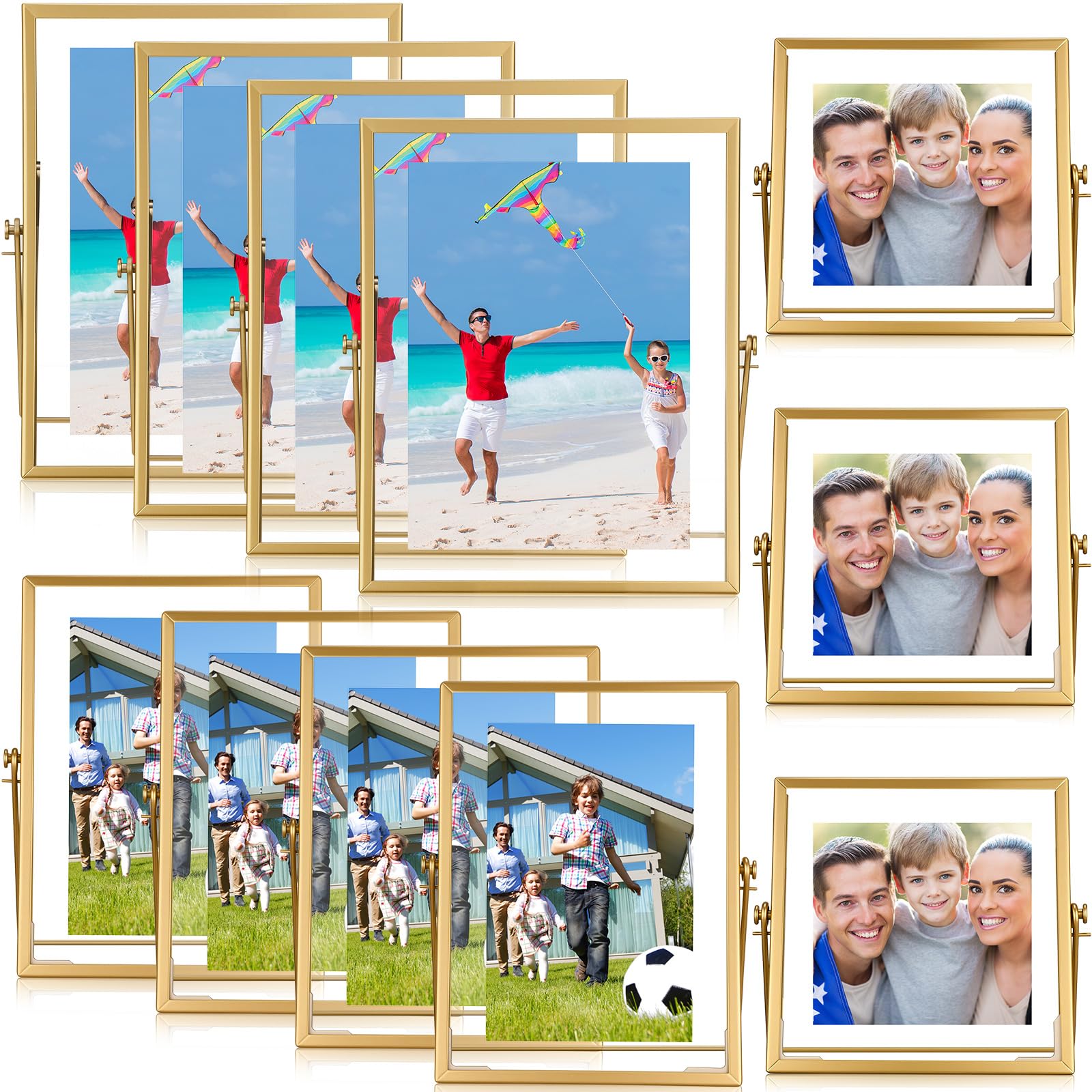 12 Piece Gold Floating Metal Glass Picture Frame Set 4 by 6 Inch