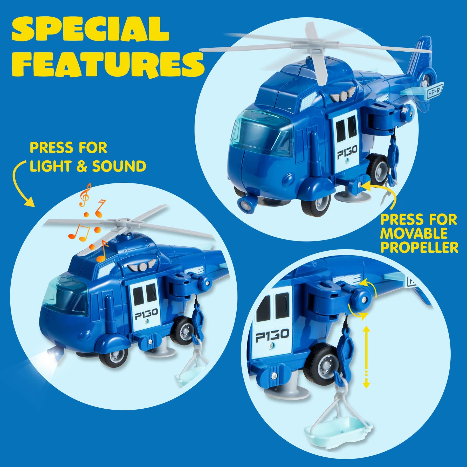 Emergency Vehicle Toy Set with Lights Sounds Fire Truck and Helicopter