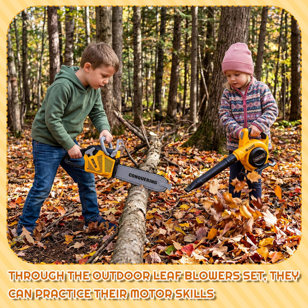 Kids Gardening Tool Set with Leaf Blower Trimmer Chainsaw and Mower