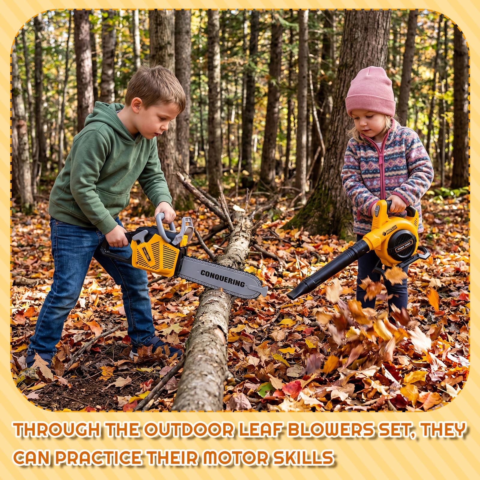 Kids Gardening Tool Set with Leaf Blower Trimmer Chainsaw and Mower