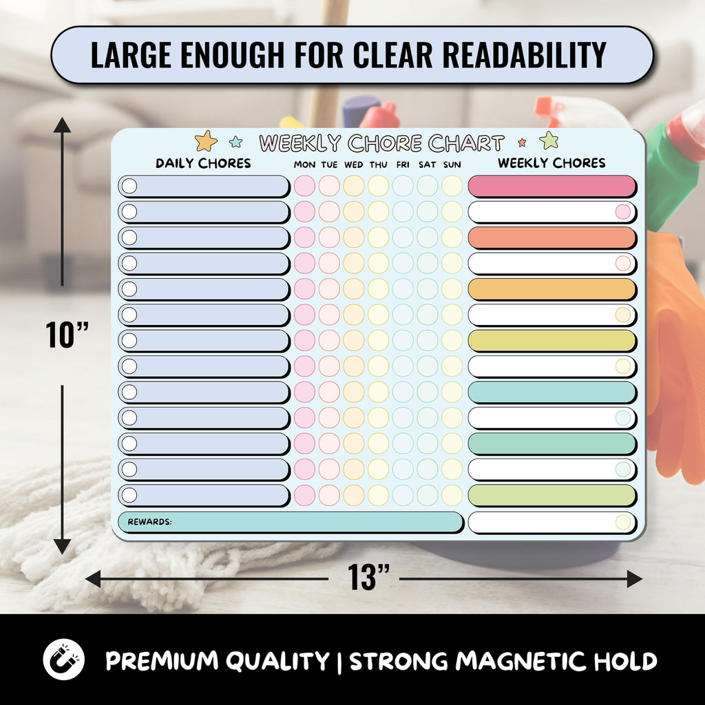 Large Magnetic Dry Erase Chore and Reward Chart for Kids and Families