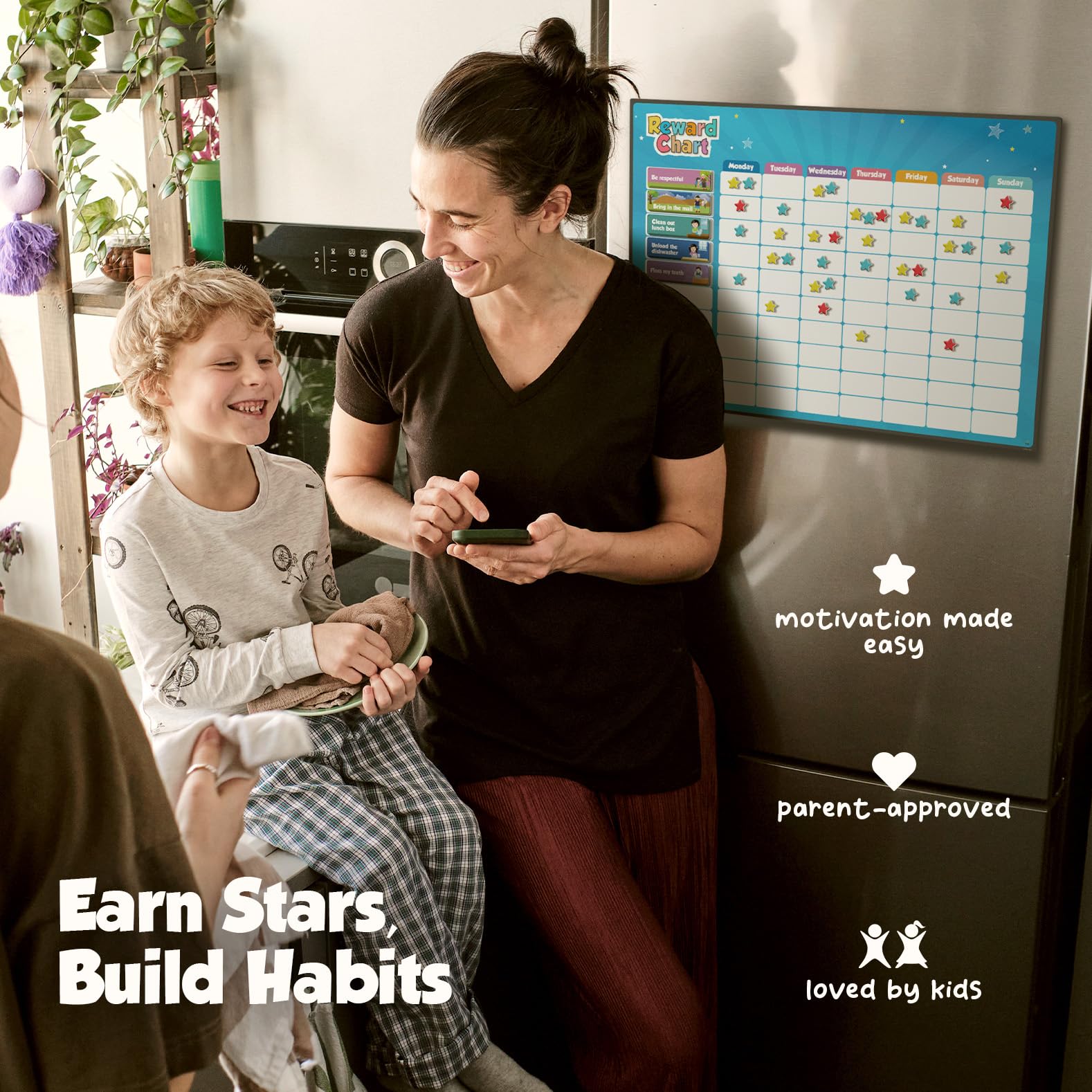 Magnetic Responsibility and Reward Chart with 3D Stars for Kids