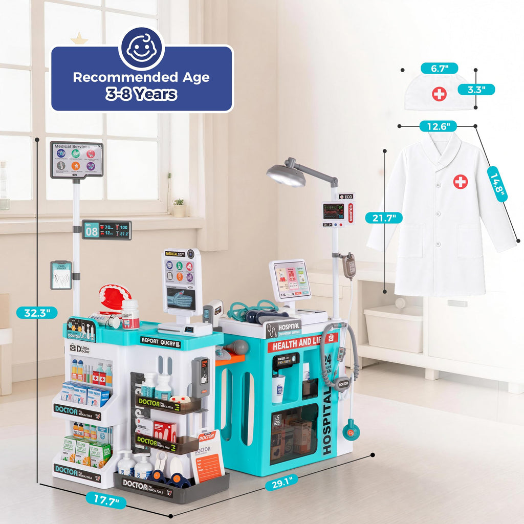 Kids Doctor Medical Station Playset with Dentist Pharmacy and Checkout