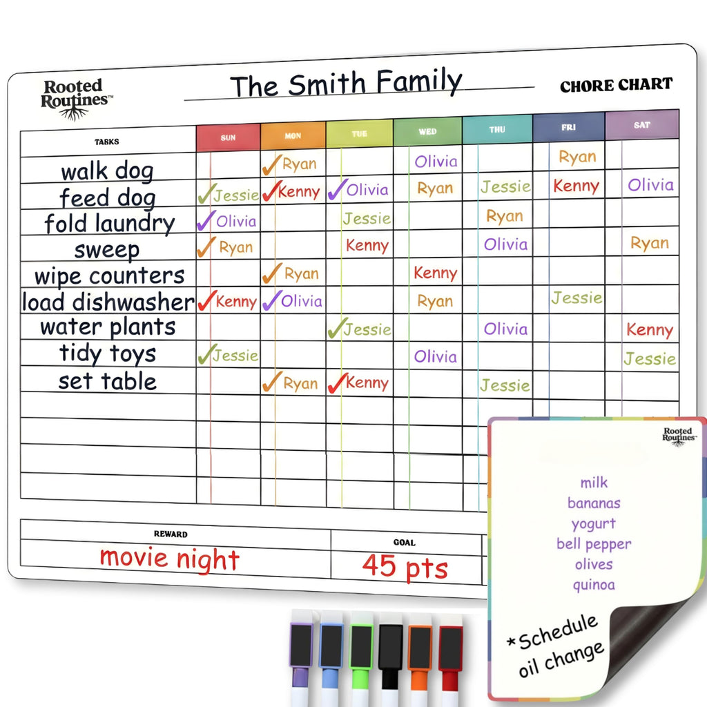 Large Magnetic Chore Chart and Dry Erase Reward Board for Families