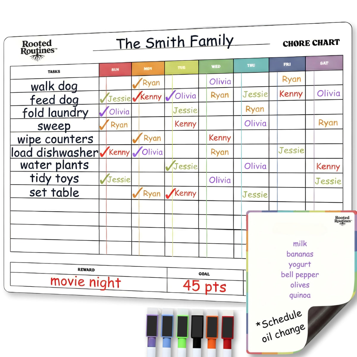 Large Magnetic Chore Chart and Dry Erase Reward Board for Families