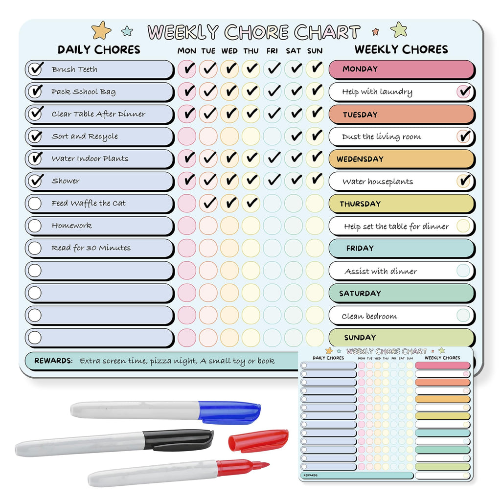 Large Magnetic Dry Erase Chore and Reward Chart for Kids and Families