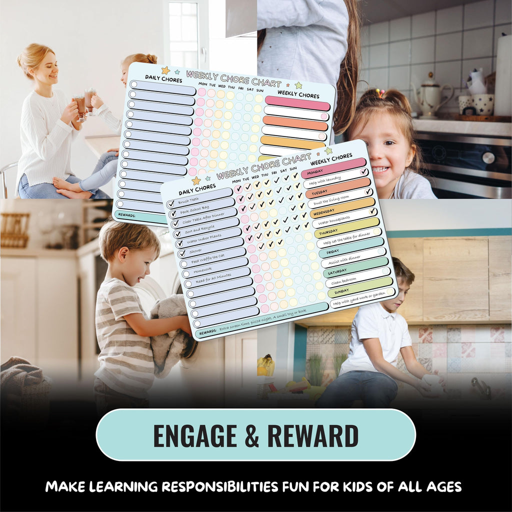 Large Magnetic Dry Erase Chore and Reward Chart for Kids and Families