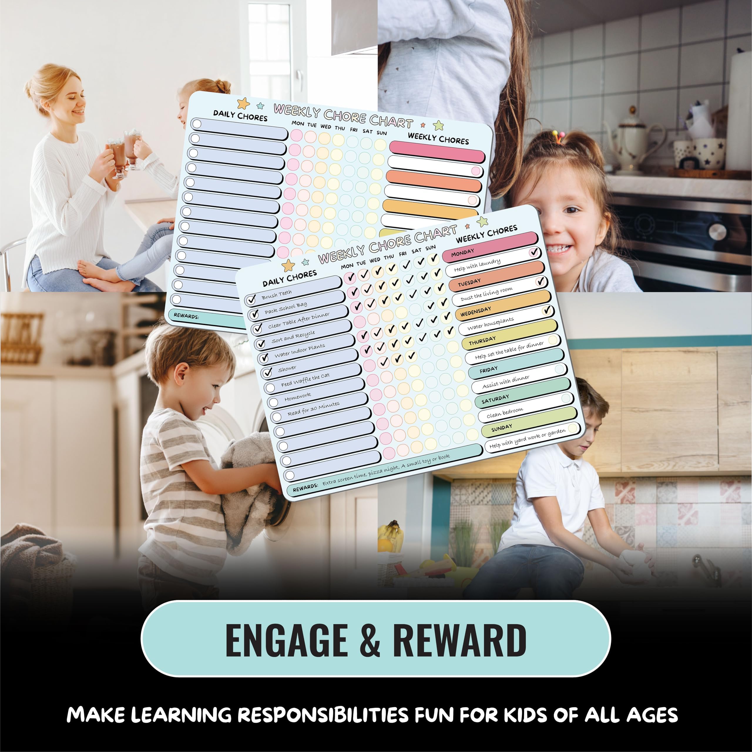 Large Magnetic Dry Erase Chore and Reward Chart for Kids and Families